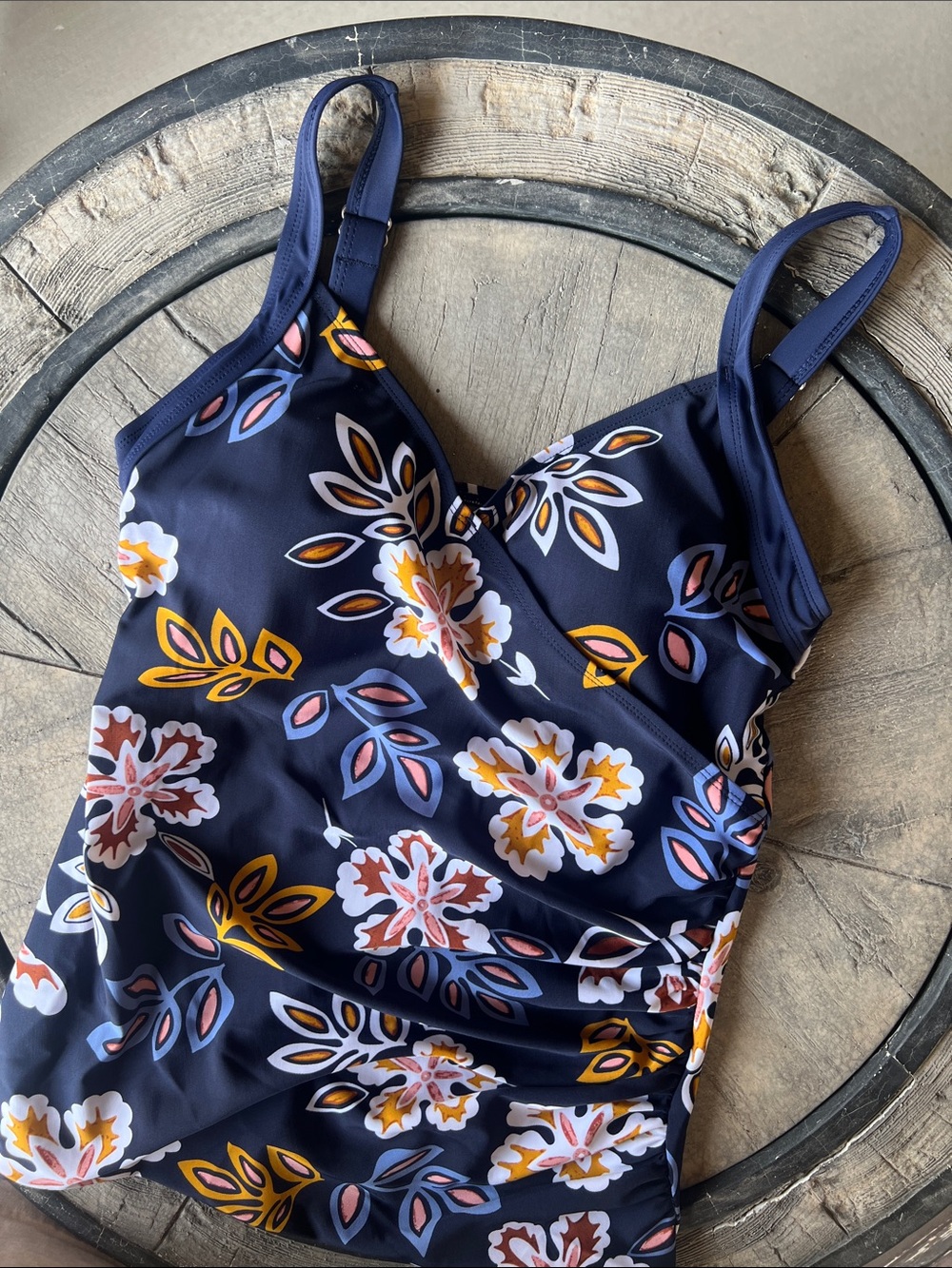 Navy Floral Tankini Swimsuit with Adjustable Straps size 10